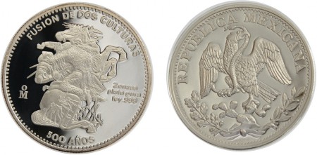 60 euros 2 onzas Proof plata 999 Fusion de dos culturas 