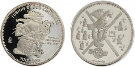 60 euros 2 onzas Proof plata 999 Fusion de dos culturas 